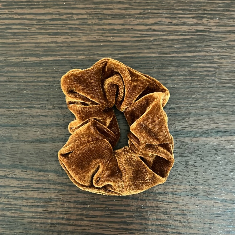 Teddy Bear Brown Velvet Hair Scrunchie